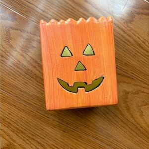 Orange Ceramic Paper Bag Shaped Pumpkin Candle Holder